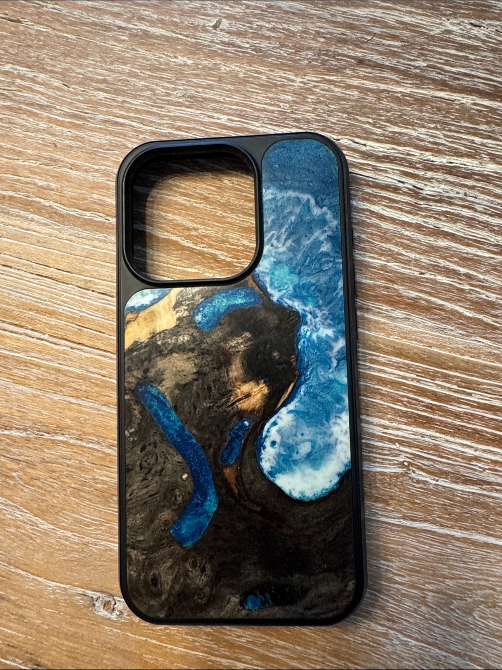 Carved Wood and Resin iPhone 15 pro case